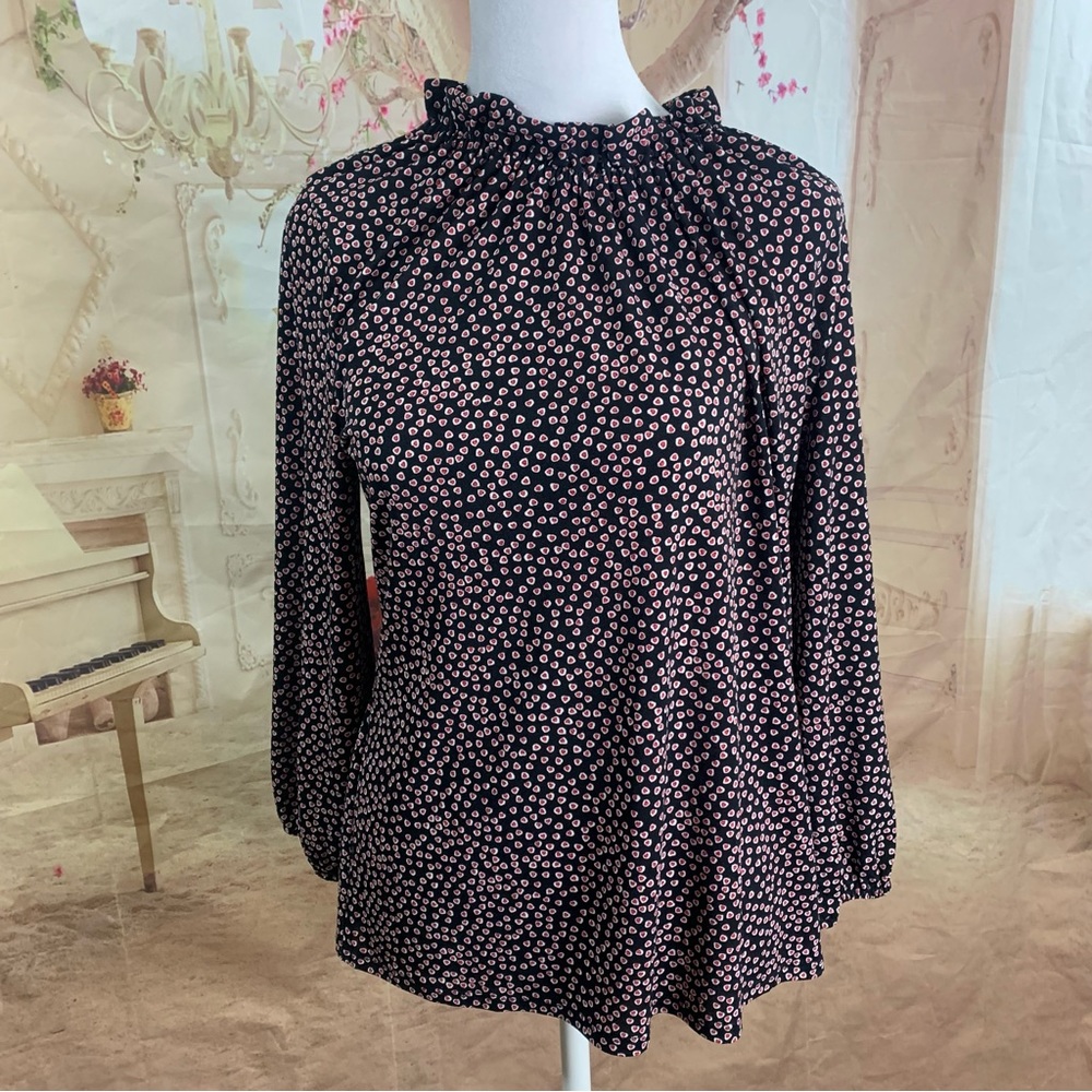 NEW Adrianna Papell Moss Crepe Ruffle Neck Top